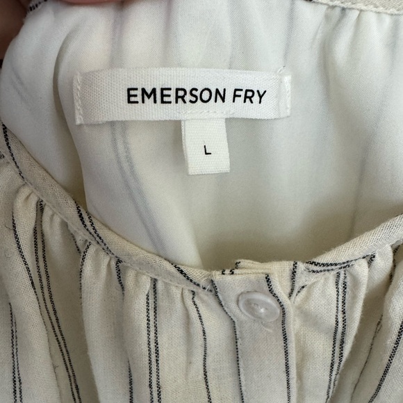 Emerson Fry Jasmine Button Dress. Ivory hemp stripe organic. Size Large. - Picture 5 of 8